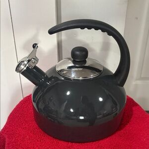 Classic Farberware Black  Enamel Whistling Tea Kettle
